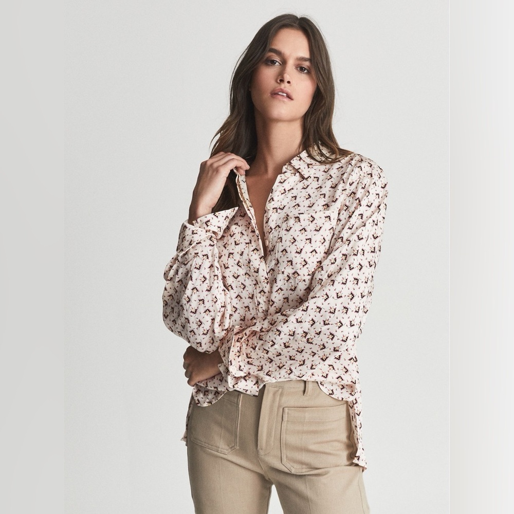 Reiss Geometric Printed Shirt Size 12‎ in Cream